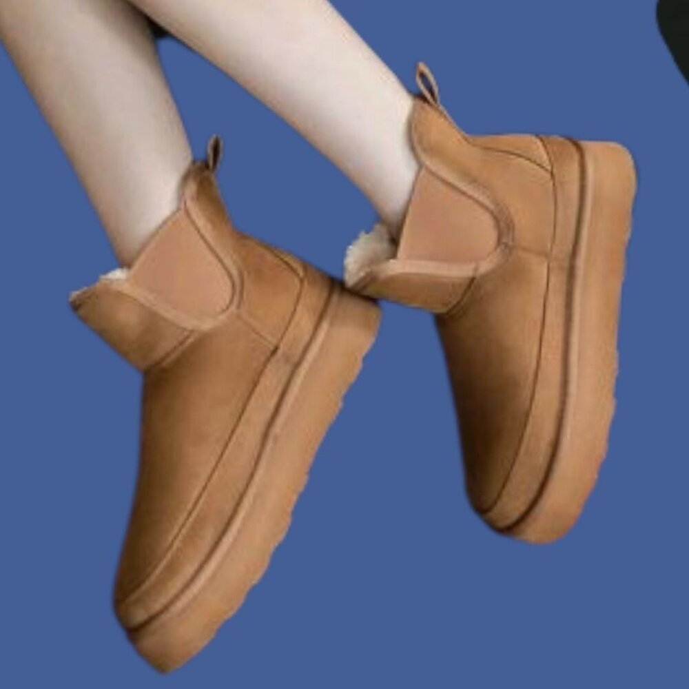 Ankis Womens Platform Ankle Boots With suede  Slip-On Style Chestnut Sz 11 - Picture 4 of 14